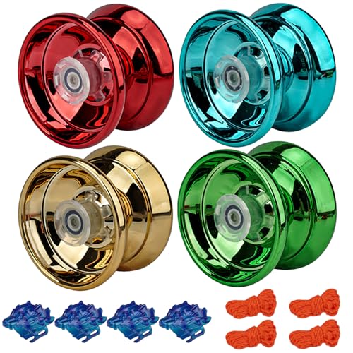 4 Pack Reaktionsfähiges Yoyo für Kinder, Professionelles Yoyo, Trick Yoyo, Responsive Yoyo, Dual Purpose Yoyo mit Yoyo-Saiten und Bestien-Ring für Kinder und Erwachsene von baflovga