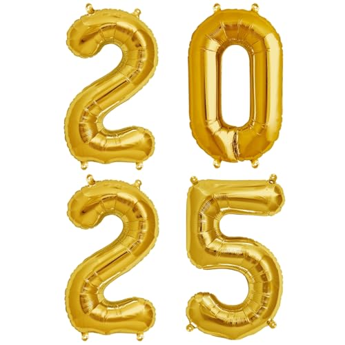 ballonfritz® Ballon Zahl 2025 Set in Silber/Gold - XXL 40"/102cm - Folienballons für Luft oder Helium als Geburtstag Geschenk oder Silvester Party Dekoration (Gold) von ballonfritz