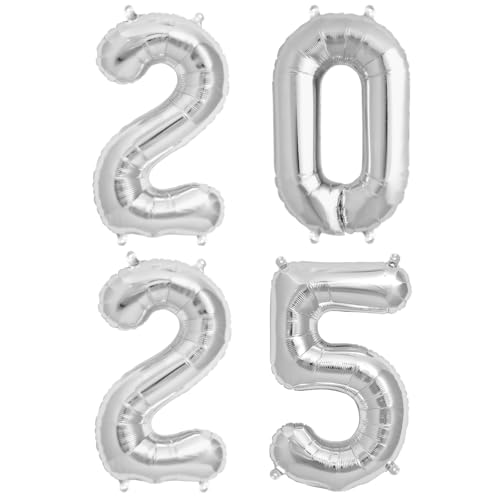 ballonfritz® Ballon Zahl 2025 Set in Silber/Gold - XXL 40"/102cm - Folienballons für Luft oder Helium als Geburtstag Geschenk oder Silvester Party Dekoration (Silber) von ballonfritz