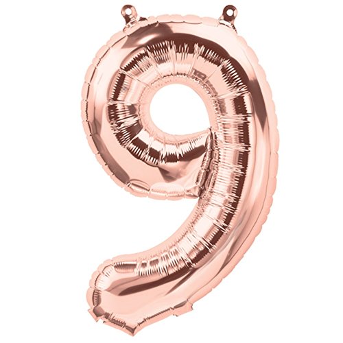 ballonfritz® Ballon Zahl 9 in Rosegold - XXL 40"/102cm - Folienballon für Luft oder Helium als Geburtstag, Jubiläum, Hochzeit oder Abschluss Geschenk, Party Dekoration oder Überraschung von ballonfritz