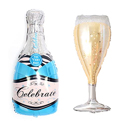 ballonfritz® Luftballon-Set Champagner Sekt Flasche und Glas - XXL Folienballon in Blau als Hochzeit Deko, Begrüßung, Party Geschenk oder Sektempfang-Überraschung von ballonfritz