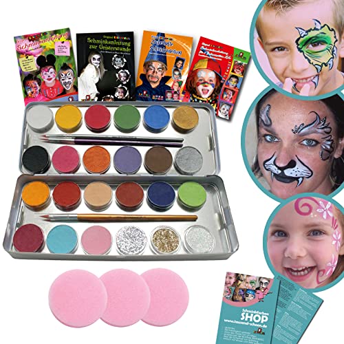 Großes Schminkfarben Set, Eulenspiegel Kinderschminke, 21 Farben, 3 x Glitzer, 3 x Pinsel, Schwamm, Schminkhefte, Deutsches Produkt Großes Schminkfarben Set, Eulenspiegel Kinderschminke, 21 Farben, 3 x Glitzer, 3 x Pinsel, Schwamm, Schminkhefte, Deutsches Produkt von bambelina