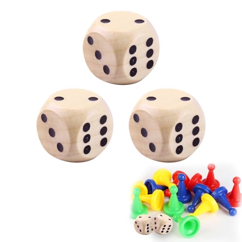 3 Stück Würfel Groß,Holzwürfel,,Würfelspiel Würfel Holz 30mm, Würfel Aus Holz Mit Augenzahlen,Natur Holz Spielwürfel,Kartenspiel Partyspiele Zubehör,Für Brettspiele, Würfelspiele, Spieleabende von banjiabb