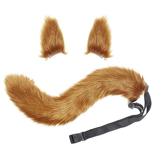 Fox Wolf Cosplay Tierohren Schwanz Set Wolf Ohren Schwanz Kostüm Handgefertigtes Fuchs Wolf Ohren Halloween Kostüm Cosplay Kopf Zubehör Fuchsohren (Braun) von baotongle