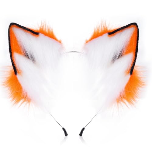 baotongle Handgemachte Wolf Fuchs Ohren katzenohren Halloween Cosplay Kostüm Zubehör Haarband (Orangewhite) von baotongle