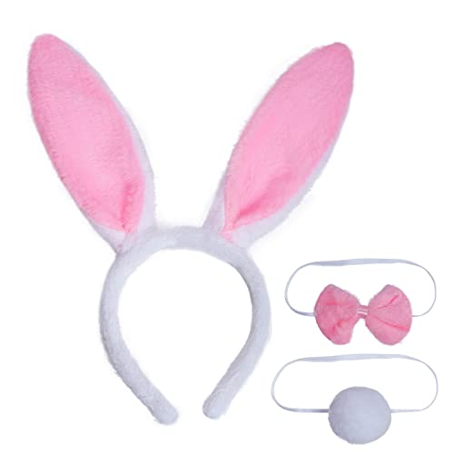 baotongle Hasenohren Haarreif Hase Ohren Haarbänder Stirnband Kaninchen Kaninchen Krawatte Bunny Plüsch Haarreifen für Ostern Karneval Party Kostüm Dekoration Rosa von baotongle