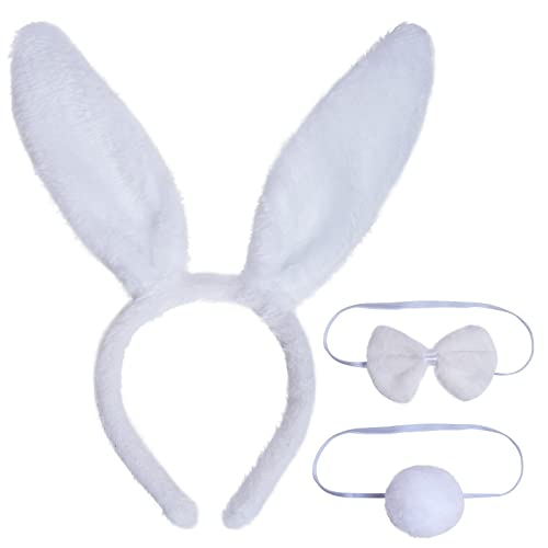 baotongle Hasenohren Haarreif Hase Ohren Haarbänder Stirnband Kaninchen Kaninchen Krawatte Bunny Plüsch Haarreifen für Ostern Karneval Party Kostüm Dekoration Weiß von baotongle