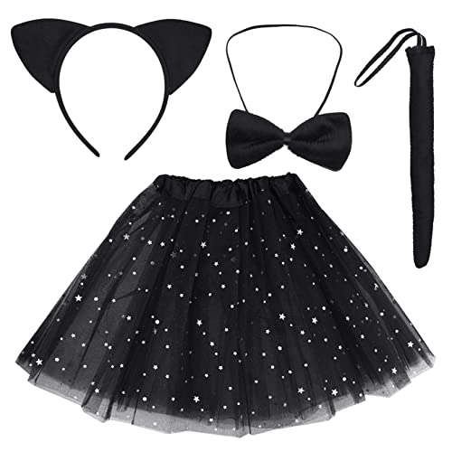 baotongle Katzen Tutu Set Kinder Damen Katze Ohren Schwanz Fliege Tutu Tier Kleid Set von baotongle