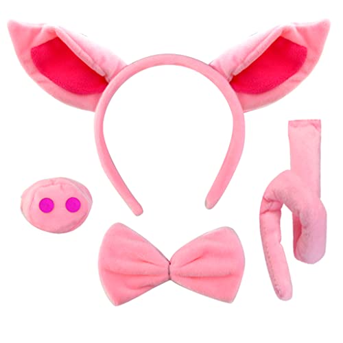 baotongle Schwein Kostüm Set Ohren Schwanz und Fliege Set, Rosa Tier Schwein Schweineohr Stirnband, Faux Schweineschnauze, Schwein zusammengerollter Schwanz, Fliege Halloween Cosplay Party Dekoration von baotongle