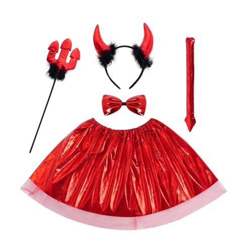 baotongle Teufelsflügel Kinderkostüm Set Teufel Kostüm Kit Teufel Hörner Haarreif Devil HornHaarband Strinband Tutu Rock mit Fliege Teufelsschwanz for Halloween Cosplay Karneval Fasching von baotongle