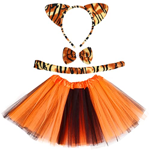 baotongle Kinder Tiger Kostüm Set Stirnband Schwanz Fliege Tutu Rock Tier Fancy Costume Kit Zubehör für Halloween Tier Cosplay Geburtstag Bühnenleistung von baotongle