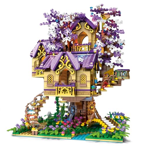 barweer Lila Elf Kirschblüten Friends Baumhaus Bausteine Set, Klemmbausteine Haus Schloss Häuser MOC Modular Buildings,Ideas Geschenk Sets für Mädchen Kinder (2242 Teile) von barweer