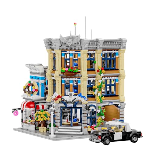 barweer Europa Polizeistation Klemmbausteine City Haus Bausteine Modell, Stadthaus Stadtzentrum Gebäude House Häuser Modular Building Set für Erwachsene und Kinder (3200 Teile) von barweer