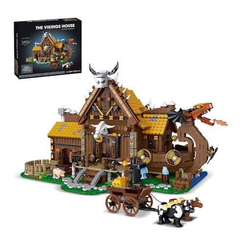 barweer Klemmbausteine Nordische Wikinger Haus, Vikings Architecture Häuser Modell, MOC House Modular Buildings,Geschenkbox Set für Erwachsene und Kinder Mork（3129 Teile） von barweer