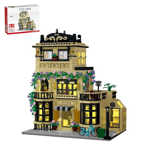 barweer Klemmbausteine Haus City Coffee Häuser Bausteine, House Architecture Modell Bausatz, Mork 20113 Stadthaus Gebäude Modular Building Set für Erwachsene und Kind (1443 Teile) von barweer