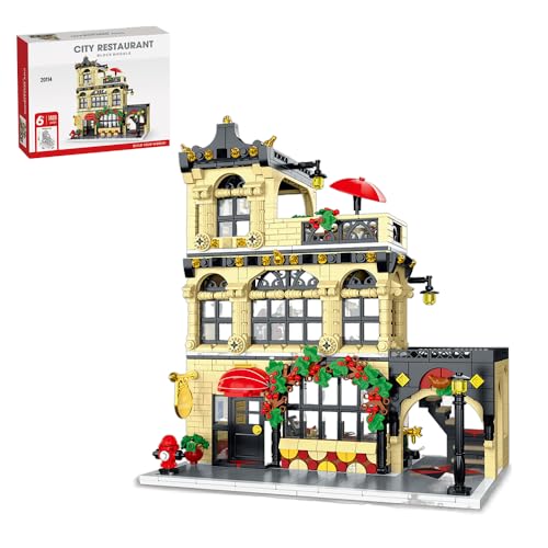 barweer Klemmbausteine Haus City Restaurant Häuser Bausteine, House Architecture Modell Bausatz, Mork 20114 Stadthaus Gebäude Modular Building Set für Erwachsene und Kind (1489 Teile) von barweer