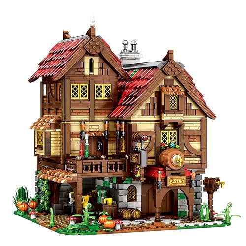 barweer Klemmbausteine Mittelalter Taverne Haus,Architecture Herberge Häuser Bausteine Modell Bausatz, Stadthaus Architektur Gebäude House Modular Building Set für Erwachsene und Kinder (2831 Teile) von barweer