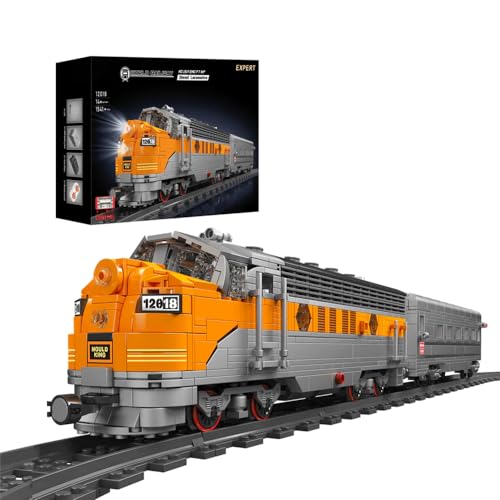 barweer Klemmbausteine Technik USA EMD F7 WP Diesellokomotiv Modell, Lokomotive Züge Eisenbahn Zug City Train Set mit Schienen,Geschenk für Erwachsene Kinder（1541 Teile） von barweer