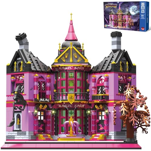 barweer Mini Steine Halloween Magie Geschäft Klemmbausteine Haus,Halloween Häuser Bausteine, House Architecture Modell Bausatz, Stadthaus Gebäude Modular Building Set für Erwachsene (1366 Teile) von barweer