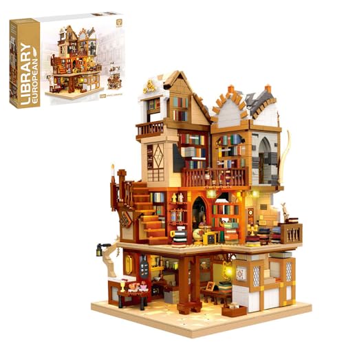 barweer Mittelalter Europäische Buchhandlung Klemmbausteine Set,Haus häuser House Architecture, MOC Modular Buildings für Erwachsene (3294 Teile) von barweer