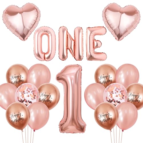 1. Geburtstag Dekorationen für Mädchen – Roségold Zahl Alter 1 Luftballon, 101,6 cm Buchstabe eins und Liebe Folienballons für Mädchen erster Geburtstag Party Dekoration Supplies Babyparty von batnite