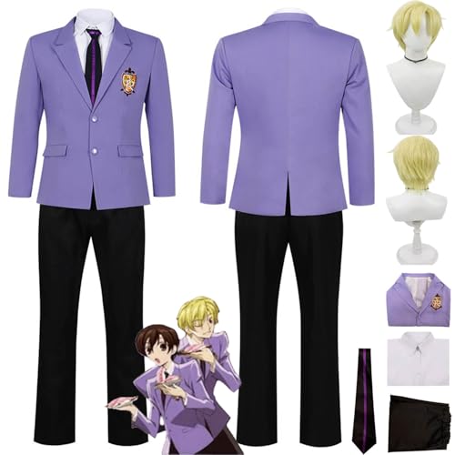 Anime Ouran High School Host Club Tamaki Suou Cosplay Kostüm Outfit Fujioka Haruhi Uniform Komplettes Set Halloween Party Dress Up Anzug mit Perücke für Männer Jungen (M) von bbganlian