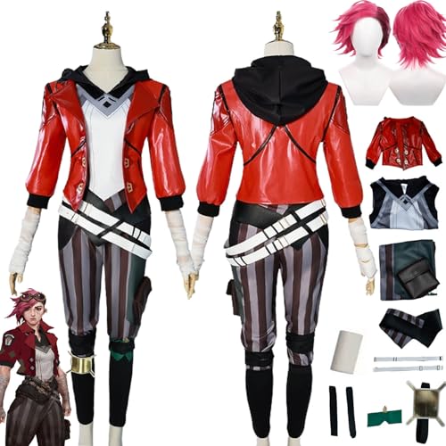 bbganlian Anime Arcane Season 2 Vi Neue Haut Cosplay Kostüm Outfit Rollenspiel Jinx Caitlyn Uniform Komplettes Set Halloween Party Karneval Dress Up Anzug mit Perücke für Damen (S) von bbganlian