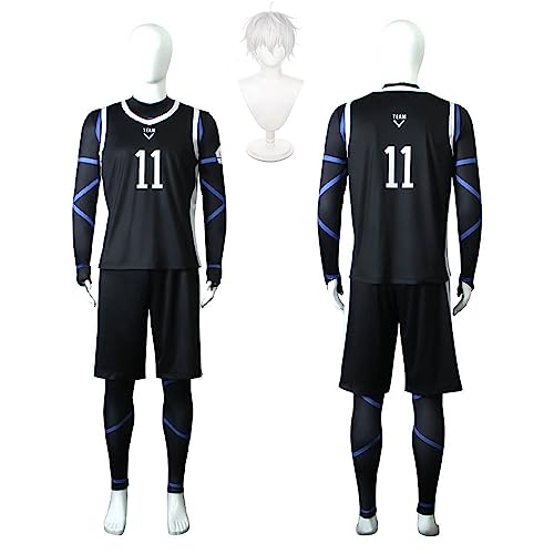 bbganlian Anime Blue Lock Nagi Seishirou Cosplay Kostüm Outfit Michael Kaiser Rollenspiel Uniform Komplettes Set Halloween Party Karneval Dress Up Anzug mit Perücke für Männer (L) von bbganlian