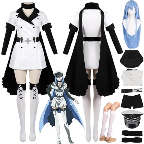 bbganlian Anime Charakter Esdeath Esdese Cosplay Kostüm Outfit Akame Ga KILL Uniform Komplettes Set Halloween Party Karneval Dress Up Anzug mit Perücke Hut für Frauen Mädchen (XL) von bbganlian