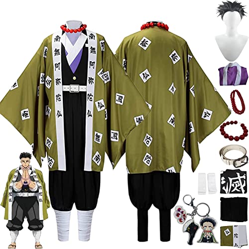 bbganlian Anime Charakter Himejima Gyoumei Cosplay Kostüm Outfit Dämonentöter Kanroji Mitsuri Uniform Komplettes Set Halloween Party Karneval Dress Up Anzug mit Perücke für Männer (S) von bbganlian