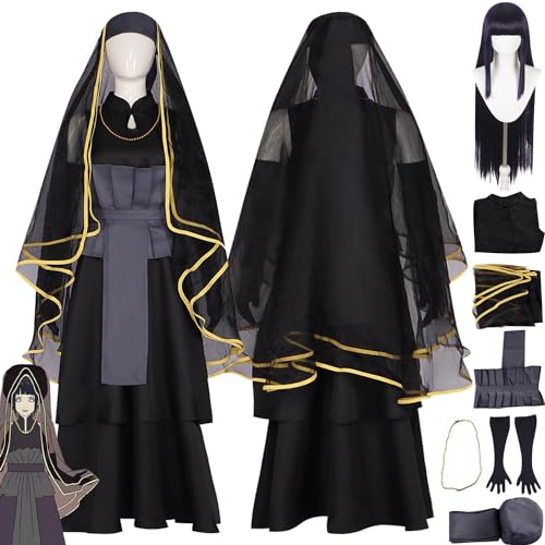 bbganlian Anime Charakter Hyuga Hinata Cosplay Kostüm Outfit Schwarz Uniform Komplettes Set Halloween Karneval Party Dress Up Anzug mit Perücke Hut Halskette für Frauen Mädchen (M) von bbganlian