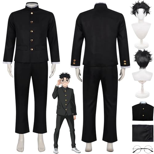 bbganlian Anime Charakter Ken Takakura Cosplay Kostüm Outfit Dandadan Momo Ayase Uniform Komplettes Set Halloween Party Karneval Dress Up Anzug mit Perücke Brille für Männer (M) von bbganlian