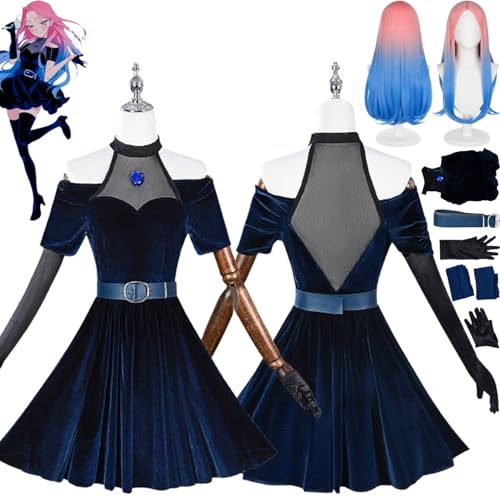 bbganlian Anime Charakter Mizi Cosplay Kostüm Outfit Alien Stage Luka Rollenspiel Uniform Kleider Komplettes Set Halloween Party Karneval Dress Up Anzug mit Perücke für Frauen (XXXL) von bbganlian