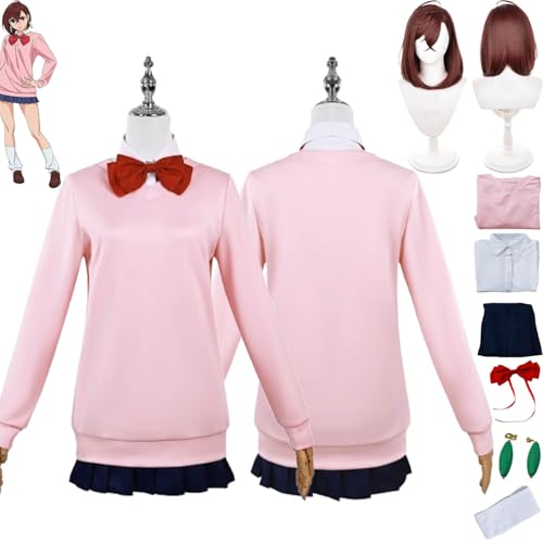 bbganlian Anime Charakter Momo Ayase Cosplay Kostüm Outfit Dandadan Aira Shiratori Komplettes Set Halloween Party Karneval Dress Up Anzug mit Perücke Ohrringen für Frauen (L) von bbganlian