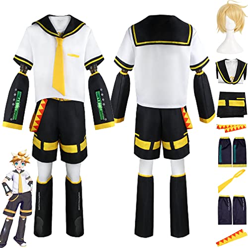 bbganlian Anime Charakter Rin Len Cosplay Kostüm Outfit Rollenspiel Uniform Komplettes Set Halloween Karneval Party Dress Up Anzug mit Perücke für Männer (XS) von bbganlian