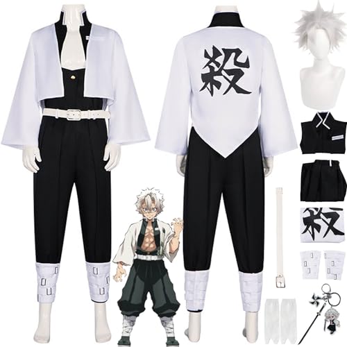 bbganlian Anime Charakter Shinazugawa Sanemi Cosplay Kostüm Outfit Rollenspiel Uniform Komplettes Set Halloween Party Dress Up Anzug mit Perücke Schlüsselbund für Männer Jungen (M) von bbganlian