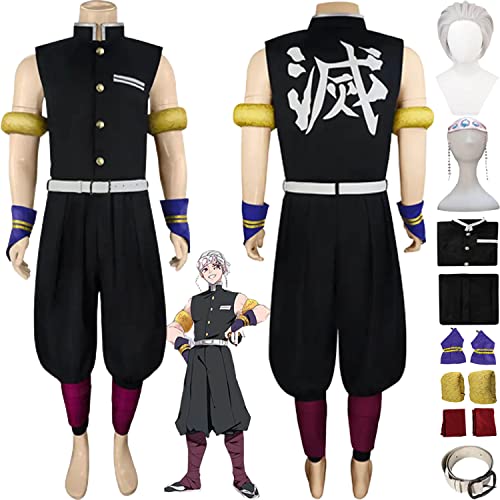 bbganlian Anime Charakter Uzui Tengen Cosplay Kostüm Outfit Dämonentöter Kanroji Mitsuri Uniform Komplettes Set Halloween Karneval Party Dress Up Anzug mit Perücke für Männer (S) von bbganlian