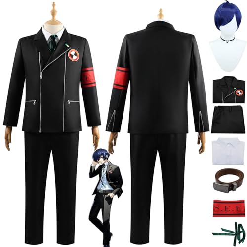 bbganlian Anime Charakter Yuuki Makoto Cosplay Kostüm Outfit Spiel Persona3 Schwarz Uniform Komplettes Set Halloween Karneval Party Dress Up Anzug mit Perücke für Männer Jungen (M) von bbganlian