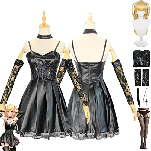 bbganlian Anime Death Note Misa Amane Cosplay Kostüm Outfit Rollenspiel Uniform Schwarz Kleider Komplettes Set Halloween Karneval Party Dress Up Anzug mit Perücke für Frauen (S) von bbganlian