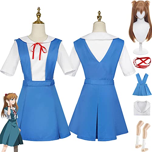 bbganlian Anime Evangelion Asuka Langley Soryu Cosplay Kostüm Outfit Ayanami Rei Rollenspiel Uniform Komplettes Set Halloween Party Karneval Dress Up Anzug mit Perücke für Frauen (S) von bbganlian