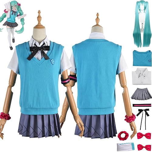 bbganlian Anime H'atsune M'iku 16th Anniversary Cosplay Kostüm Outfit Rollenspiel Uniform Komplettes Set Halloween Party Karneval Dress Up Anzug mit Kopfschmuck Perücke für Frauen (L) von bbganlian