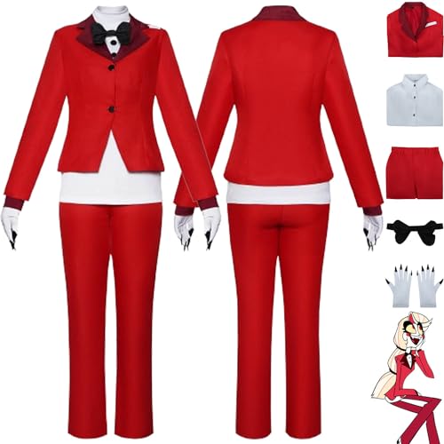 bbganlian Anime Hazbin Hotel Charlie Morningstar Cosplay Kostüm Outfit Angel Dust Rollenspiel Uniform Komplettes Set Halloween Party Karneval Dress Up Anzug mit Perücke für Frauen (L) von bbganlian