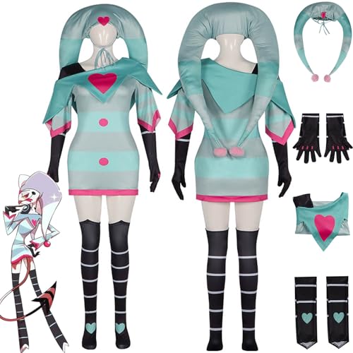 bbganlian Anime Hazbin Hotel Fizzarolli New Skin Cosplay Kostüm Outfit Angel Dust Uniform Kleider Komplettes Set Halloween Karneval Party Dress up Anzug mit Hut für Frauen Mädchen (XL) von bbganlian