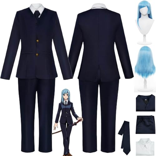 bbganlian Anime Jujutsu Kaisen Miwa Kasumi Cosplay Kostüm Outfit Zenin Maki Blau Uniform Komplettes Set Halloween Karneval Party Dress Up Anzug mit Perücke für Frauen Mädchen (XL) von bbganlian