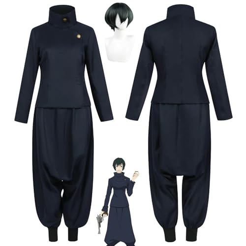 bbganlian Anime Jujutsu Kaisen Zenin Mai Cosplay Kostüm Outfit Zenin Maki Iori Utahime Uniform Komplettset Halloween Karneval Party Dress Up Anzug mit Perücke für Frauen Mädchen (M) von bbganlian