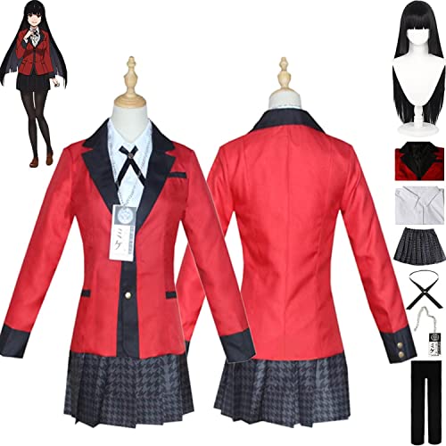 bbganlian Anime Kakegurui Jabami Yumeko Cosplay Kostüm Outfit Rollenspiel Yomozuki Runa JK Uniform Komplettes Set Halloween Karneval Party Dress Up Anzug mit Perücke für Frauen (M) von bbganlian