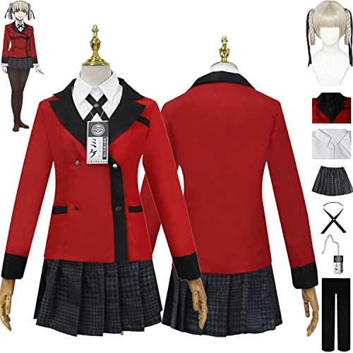 bbganlian Anime Kakegurui Momobami Kirari Cosplay Kostüm Outfit Rollenspiel Yomozuki Runa JK Uniform Komplettes Set Halloween Karneval Party Dress Up Anzug mit Perücke für Frauen (XL) von bbganlian