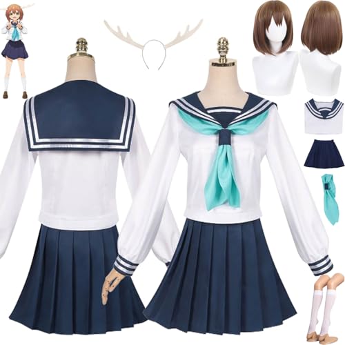 bbganlian Anime My Deer Friend Nokotan Shikanoko Noko Cosplay Kostüm Outfit JK Uniform Komplettes Set Halloween Karneval Dress Up Anzug mit Perücke Kopfschmuck für Frauen Mädchen (S) von bbganlian