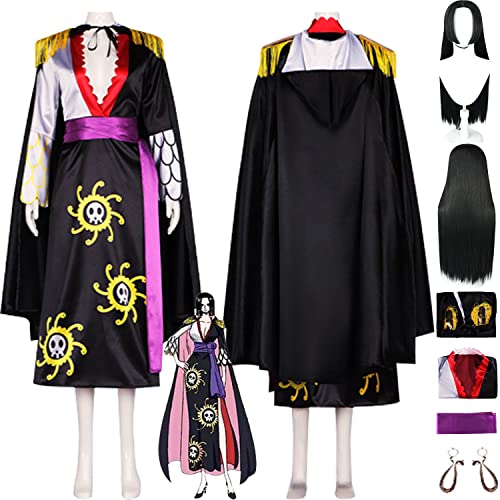 bbganlian Anime One Piece Boa Hancock Cosplay Kostüme Outfit Rollenspiel Uniform Umhang Komplettes Set Halloween Party Karneval Dress Up Anzug mit Perücke Ohrringen für Damen (XL) von bbganlian