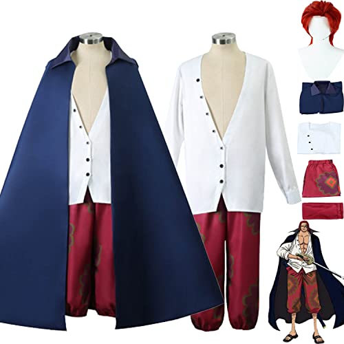 bbganlian Anime One Piece Film Red Shanks Cosplay Kostüm Outfit Monkey D. Ruffy Rollenspiel Uniform Komplettes Set Halloween Party Karneval Dress Up Anzug mit Perücke für Männer (XXXL) von bbganlian